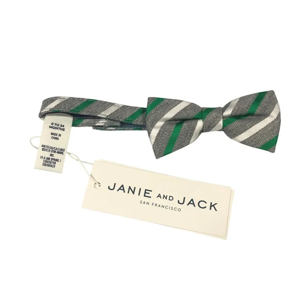 Janie and Jack Boys Bow Tie Striped Gray Green White 0-24M